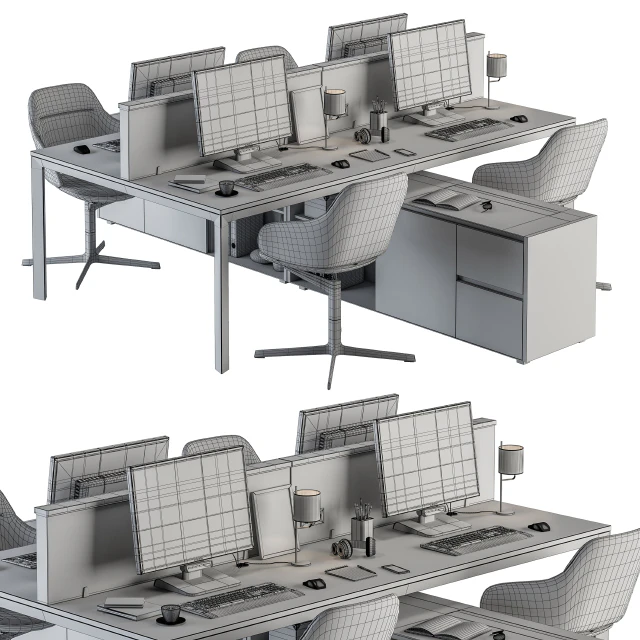 Office Furniture - employee Set Wood and Black 37 — Descargar