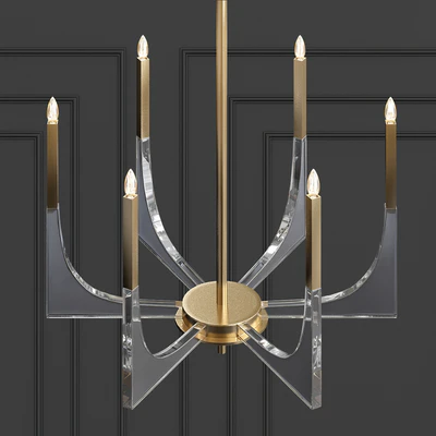 Acrylic Brass Finish Chandelier, 6 Lights — Ver 3