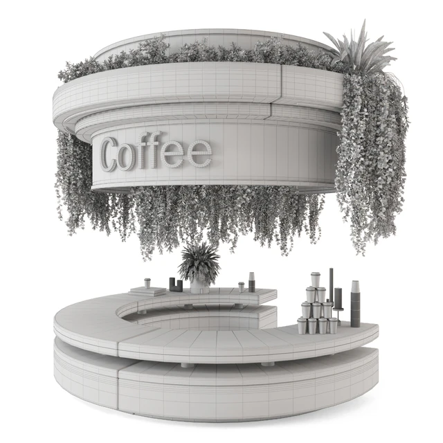 Coffee  Reception Desk With Plants - Restaurant Set 1393 — Скачать