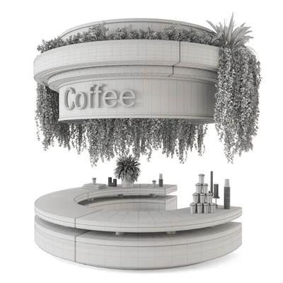 Coffee  Reception Desk With Plants - Restaurant Set 1393 — Вид 4