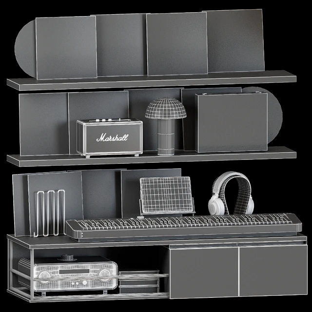 Shelf with Vinyl Records and Music equipment — Скачать