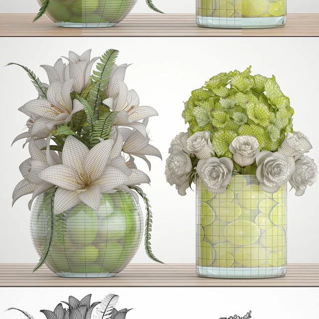 Bouquet of flowers 66. White flowers, lilies, hydrangea, vase with lemon — Descargar