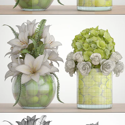 Bouquet of flowers 66. White flowers, lilies, hydrangea, vase with lemon — Ver 3
