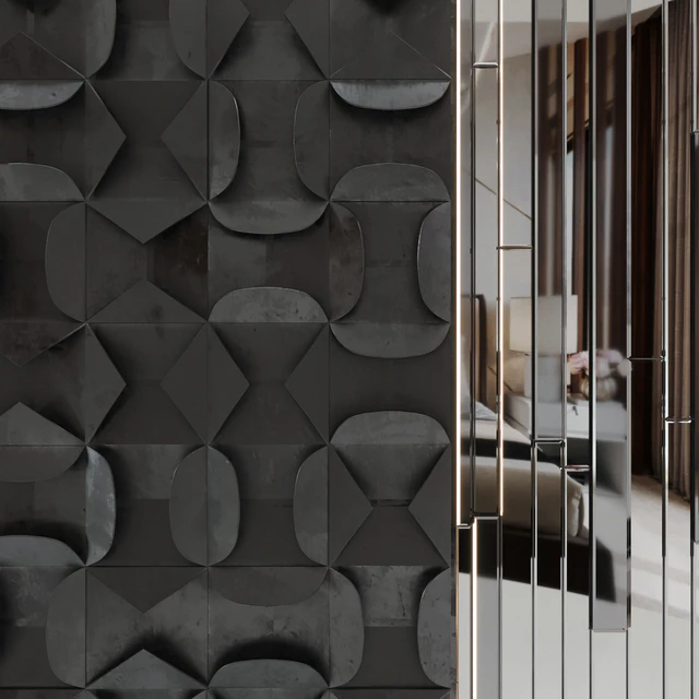 Volumetric wall panel mid century modern Black — Descargar