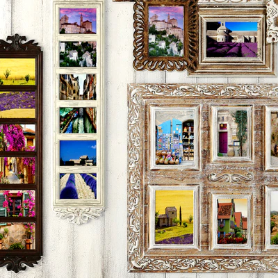 Decor, Set, Frames, classic frames, pictures, set, bleached, white, decorative, wooden — Ver 3