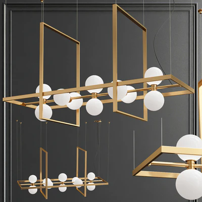 ModernRail Orb Rectangle Frame Chandelier — Вид 1