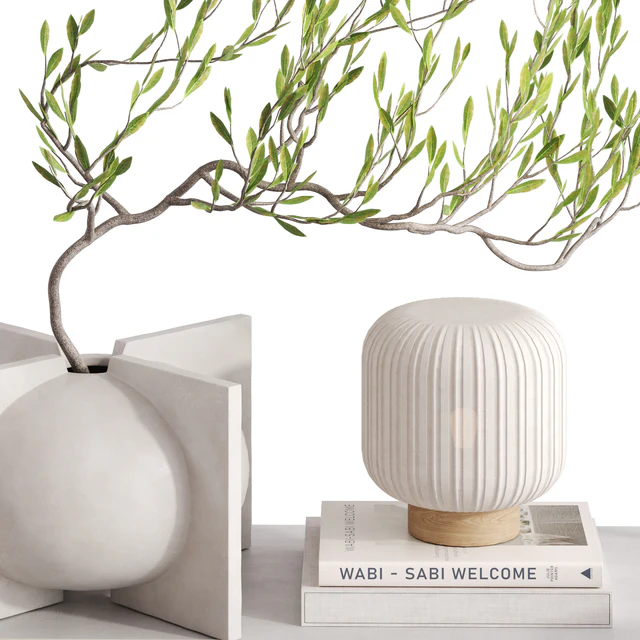 Decorative set with a tree branch in beige colors — Descargar