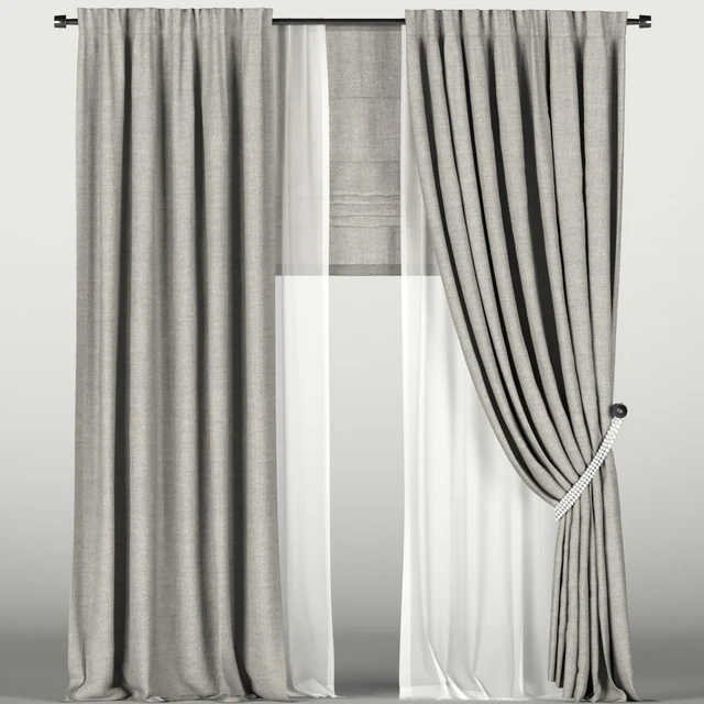 Brown curtains in the background with tulle and a Roman curtain. — Descargar