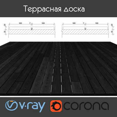 Террасная доска на лагах, 4 вида, черный — Вид 1