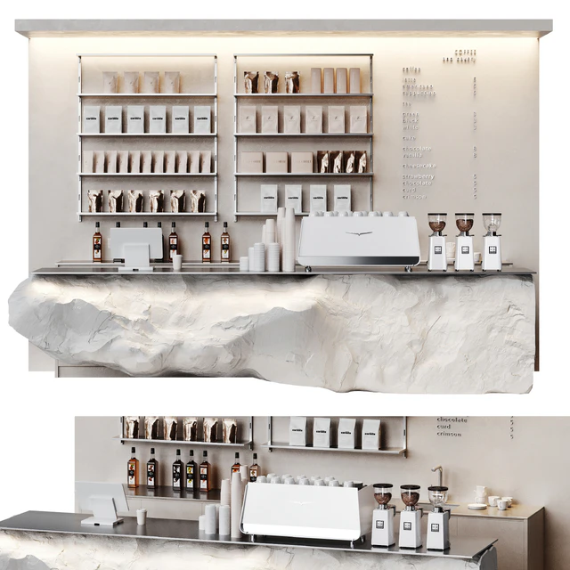 Coffee shop with a natural stone bar — Скачать