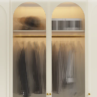 Wardrobe doors with arch with filling, decor, clothes — Ver 3