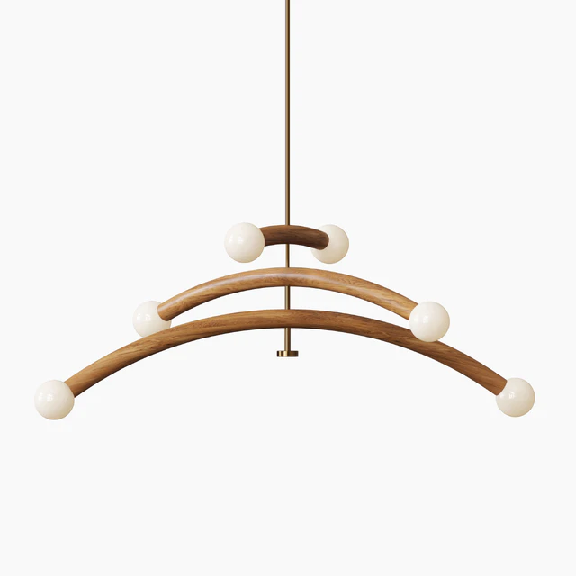Contemporary Bleached White Oak and Brass LED Chandelier — Descargar