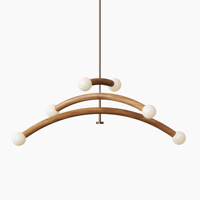 Contemporary Bleached White Oak and Brass LED Chandelier — Ver 3