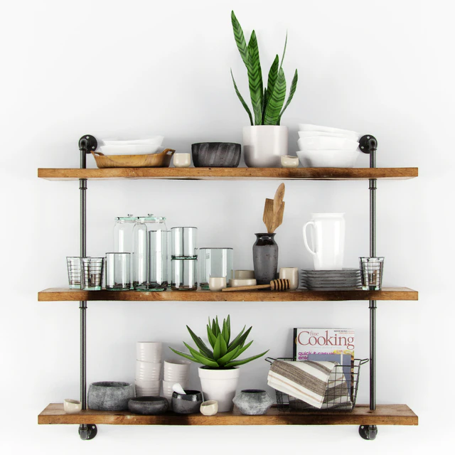 Shelves dishes and flowers — Download