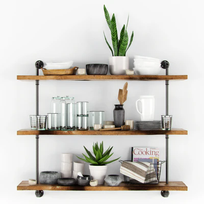 Shelves dishes and flowers — View 1