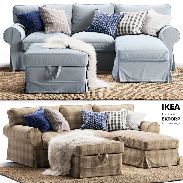 3-seat sofa EKTORP With chaise longue Ikea / Угловой диван ЭКТОРП Икеа — Скачать