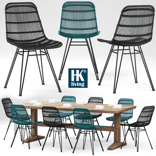 Стол и стулья HKliving Rotan Stoel — Скачать