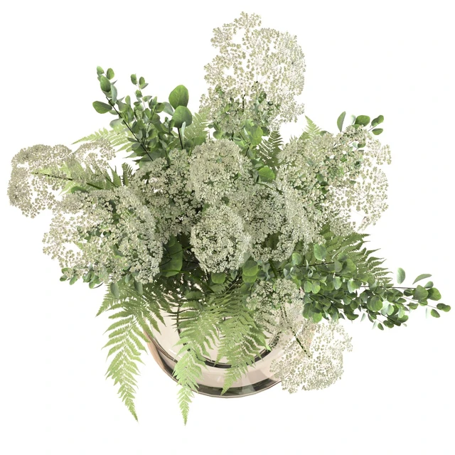 Bouquet of umbrella flowers with greenery and fern — Download