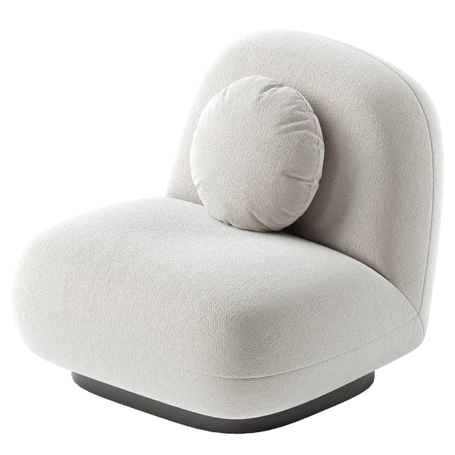 Upholstered Armchair In White Bouclé - Black Legs - Larry — Скачать