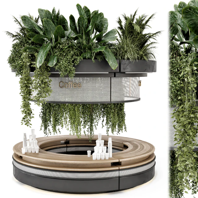 Coffee Reception Desk With Plants - Restaurant Set 1815 — Descargar
