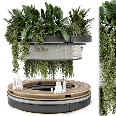 Coffee Reception Desk With Plants - Restaurant Set 1815 — Ver 3