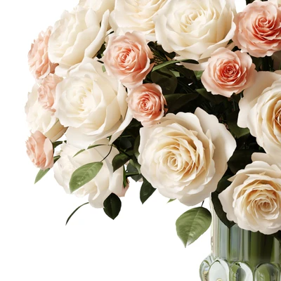 Bouquet of white and pink roses in a glass classic vase — Ver 2