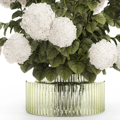 Large lush festive bouquet in a glass green vase with white hydrangea. Set 582. — Ver 5