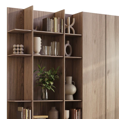 wooden Shelves Decorative With Plants and Book - Wooden Rack 09 — Ver 6