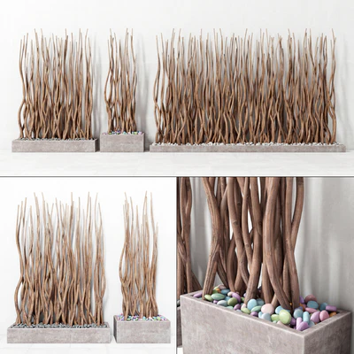 Planter rectangle concrete branch / Planter rectangular concrete with branches — Ver 1