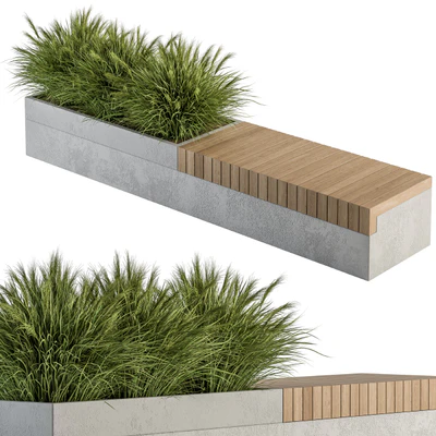 Urban Furniture / Architecture Bench with Plants- Set 12 — Ver 1