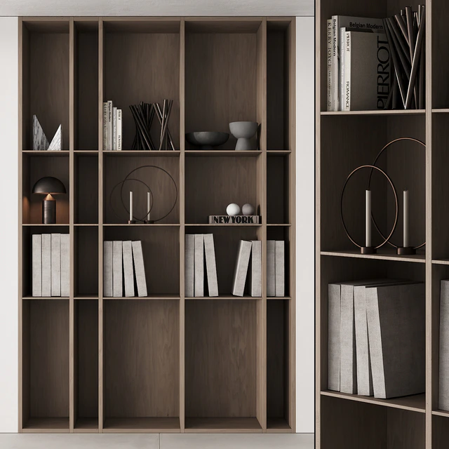 202 bookcase and rack 05 wooden with decor 01 — Скачать