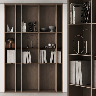 202 bookcase and rack 05 wooden with decor 01 — Вид 3