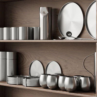 059 Kitchen decor set DISHES aluminum 01 — Ver 4