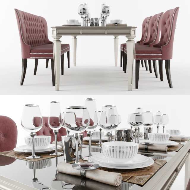 Dining table with with chairs, banquet and dishes — Descargar