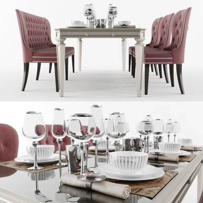 Dining table with with chairs, banquet and dishes — Ver 2