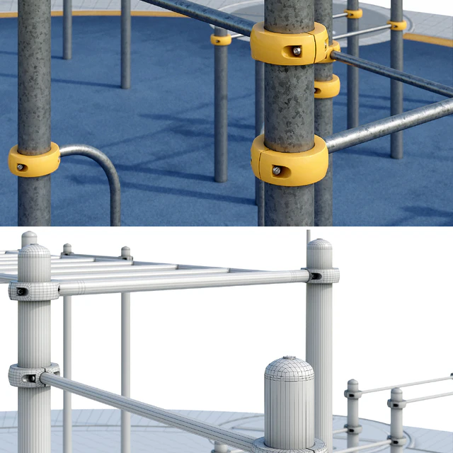 Round sports ground with horizontal bars. Children  playground — Descargar