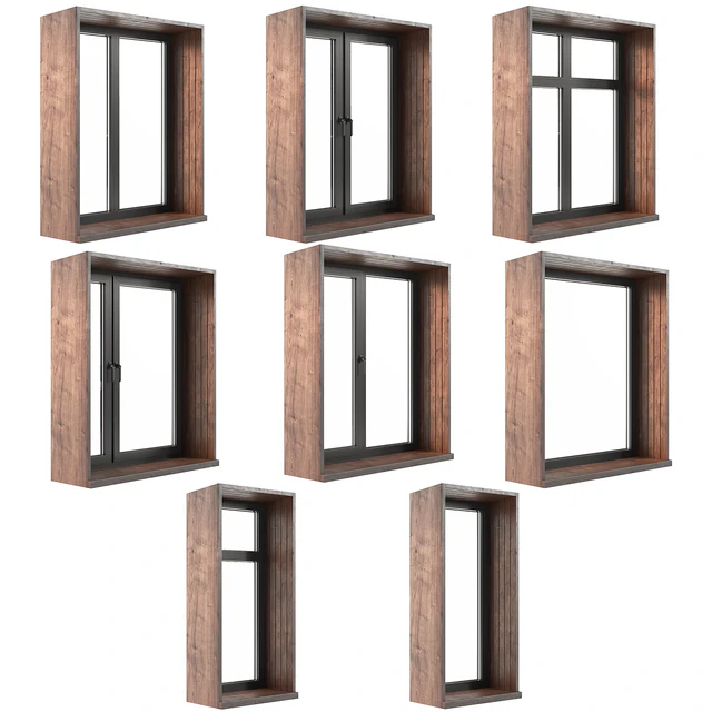 A set of plastic windows with wooden trim. — Скачать