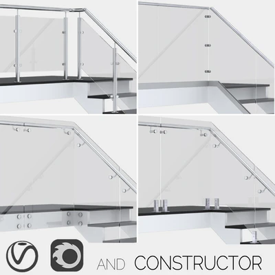 Glass fencing with handrail 4 options — Ver 1