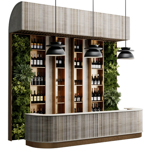 Reception Desk for Restaurant and Caffe with cabinet wine rack set 09 — Download