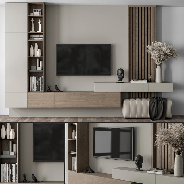 TV Wall Gray and Wood with Hallway Cabinet - Set 37 — Descargar