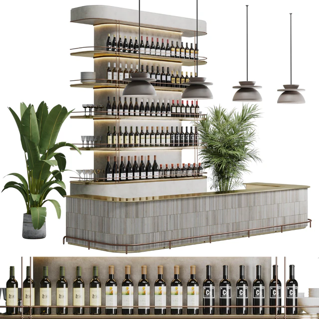 Reception Desk for Restaurant and Caffe with cabinet wine rack set 08 — Скачать