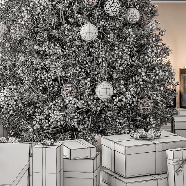 Christmas Decoration 26 - Christmas Gold and White Tree with Gift — Descargar