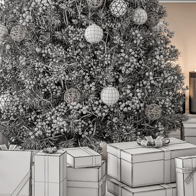 Christmas Decoration 26 - Christmas Gold and White Tree with Gift — Ver 3
