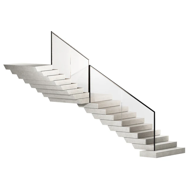 Stairs 3. Stone steps. Metal glass railings. 2 color options - marble and concrete. — Descargar