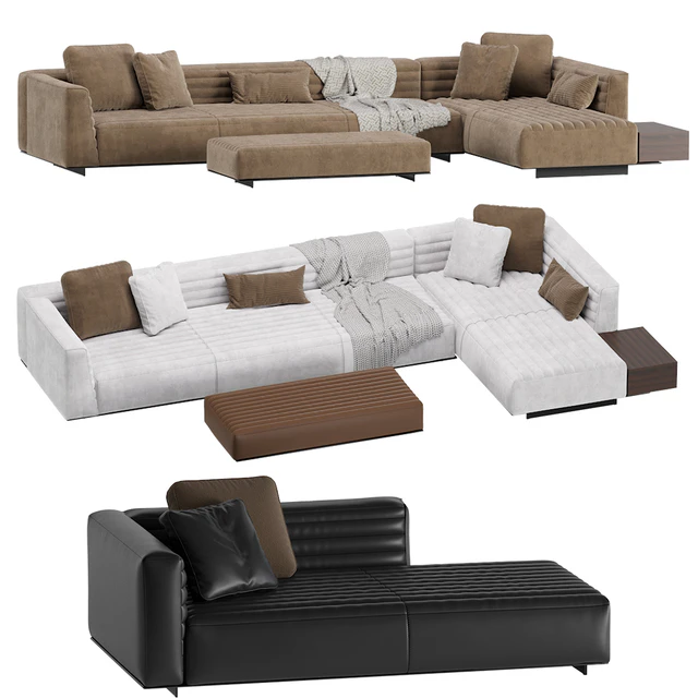 Roger Modular Sofa Minotti 2 version Leather & Velvet — Descargar