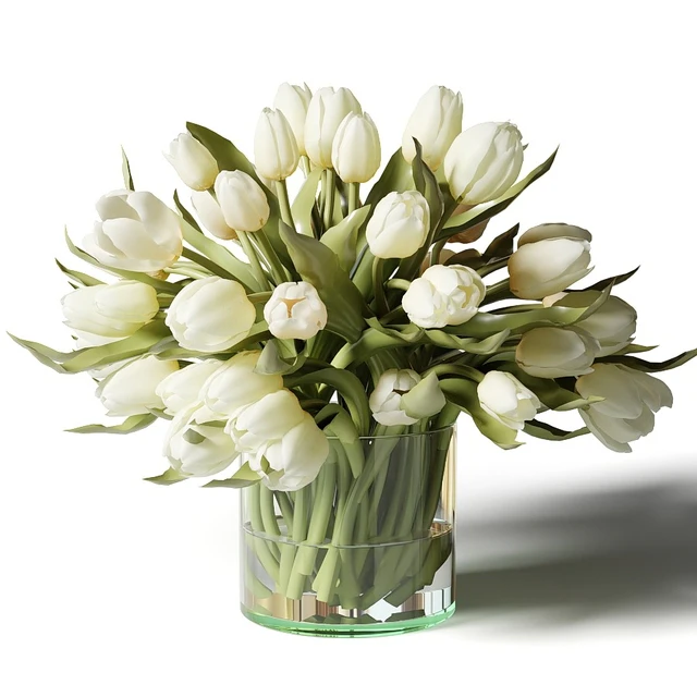 Yellow, red and white tulips in glass vases — Descargar
