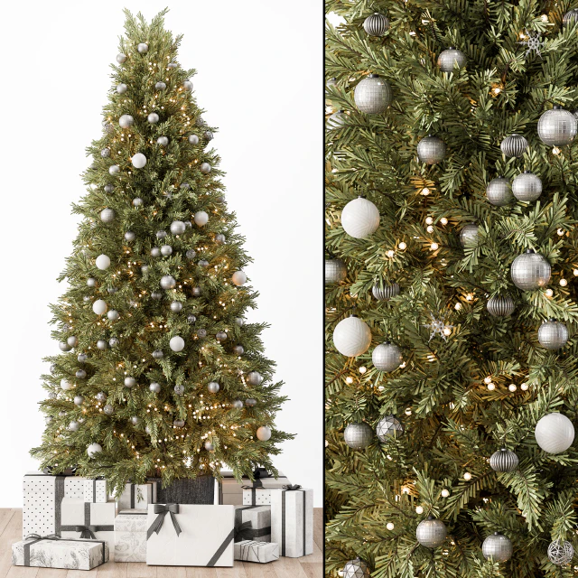 Christmas Decoration 36 - Christmas Silver and Green Tree with Gift — Descargar