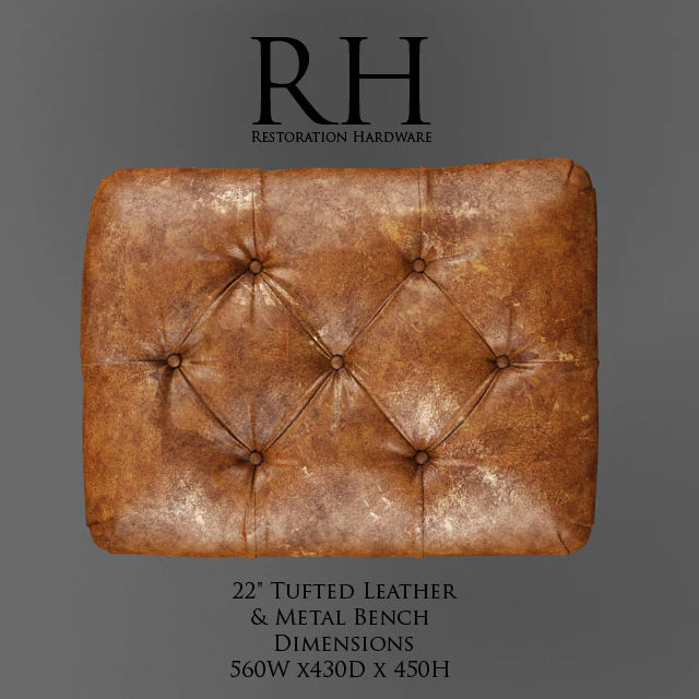 Restoration Hardware / 22 "Tufted Leather &amp; Metal Bench — Descargar