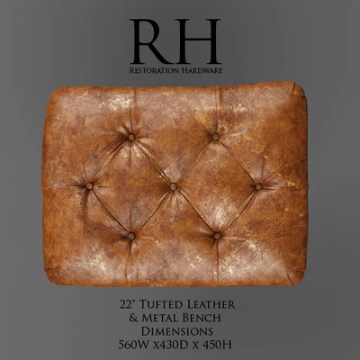 Restoration Hardware / 22 "Tufted Leather &amp; Metal Bench — Ver 2
