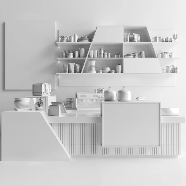 Design project of coffee point in loft style with desserts and sweets. Cafe — Descargar
